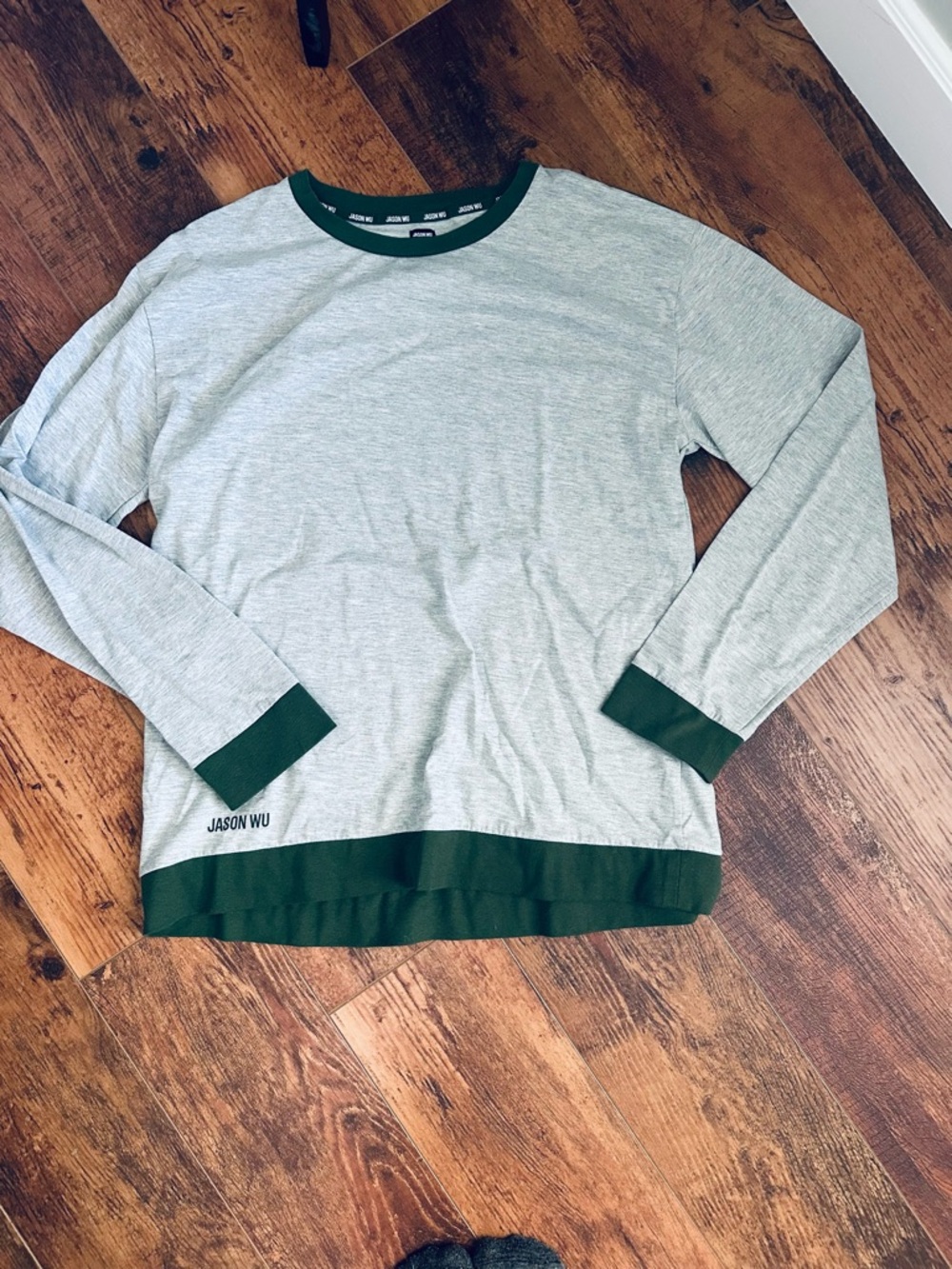 Jason Wu Men's XL Gray Green Long Sleeve Crew Neck Activewear T-Shirt